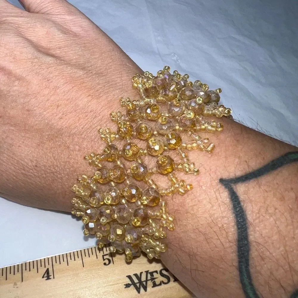 Vintage Faceted and‎ Seed Bead Braided Cuff Bracelet